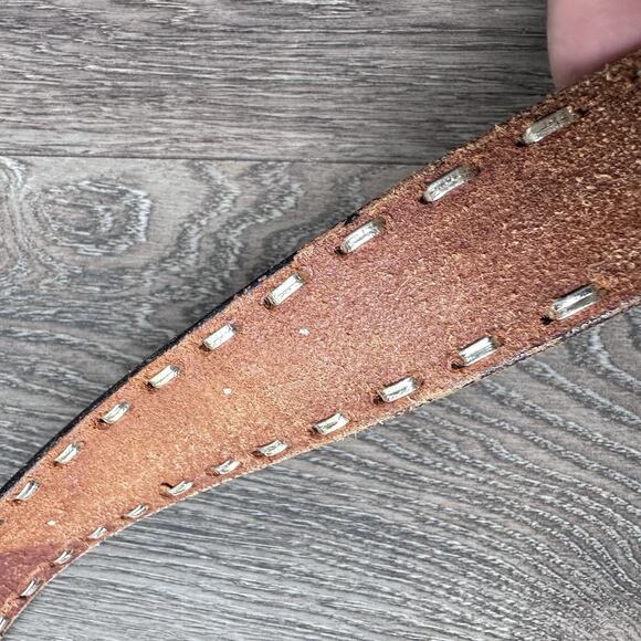 VTG Hand Tooled & Dyed Brown Leather Belt & Buckle sz 38 Native Eagle main image 8